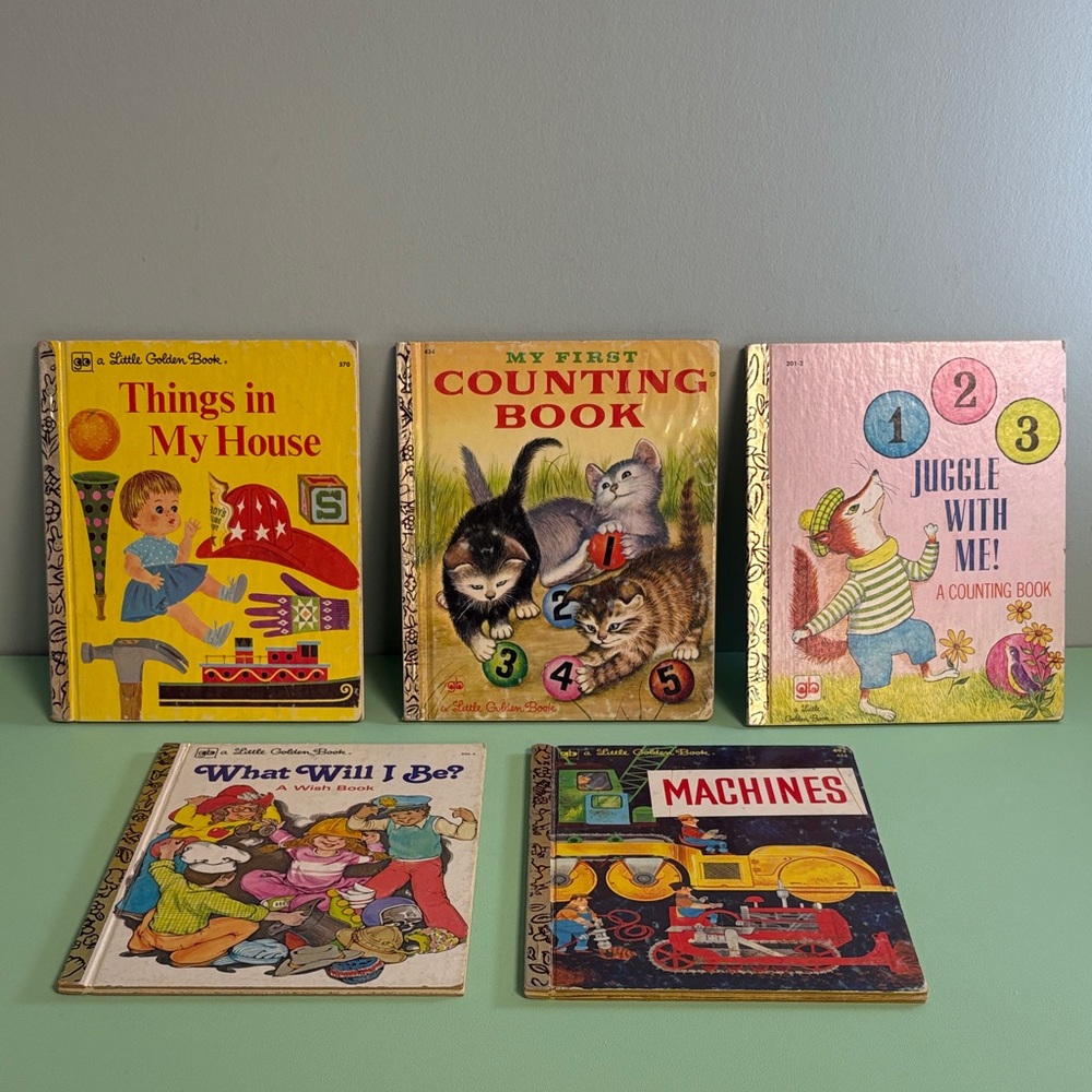 Vintage 1970s Little Golden Books Lot of 5 Books, Educational Classic Books